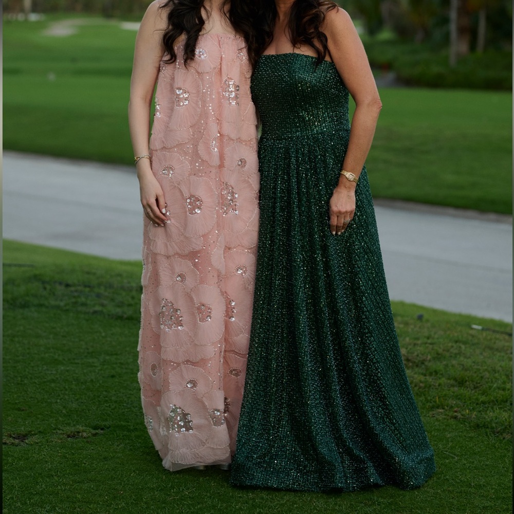 Handmade Italian emerald green gown, size 8, Swarovski crystals.